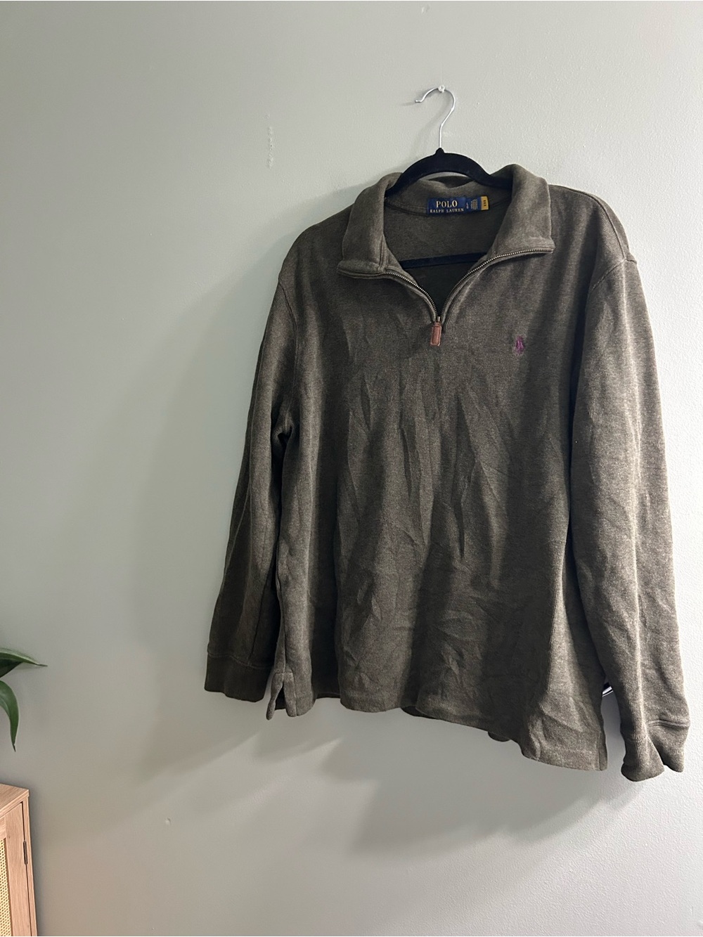 Polo Ralph Lauren green French ribbed 1/4 zip sweater - Picture 3 of 8